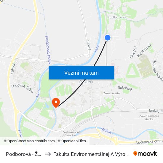 Podborová - Žel. Prechod to Fakulta Environmentálnej A Výrobnej Technicky Tuzvo map