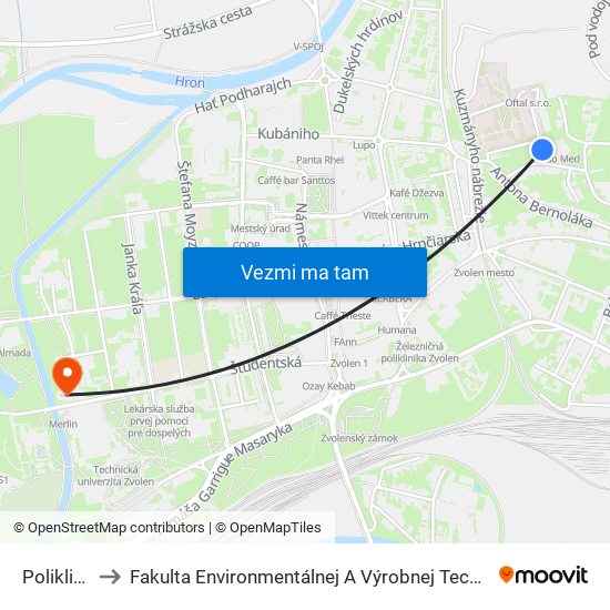 Poliklinika to Fakulta Environmentálnej A Výrobnej Technicky Tuzvo map