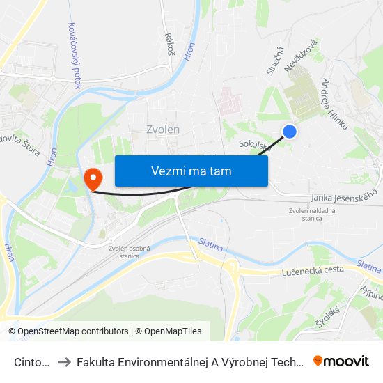 Cintoríny to Fakulta Environmentálnej A Výrobnej Technicky Tuzvo map