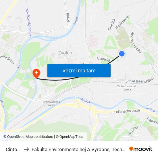 Cintoríny to Fakulta Environmentálnej A Výrobnej Technicky Tuzvo map