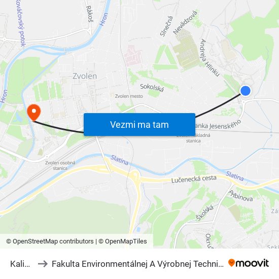 Kalinka to Fakulta Environmentálnej A Výrobnej Technicky Tuzvo map