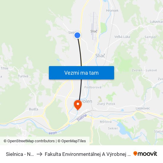 Sielnica - Nadjazd to Fakulta Environmentálnej A Výrobnej Technicky Tuzvo map