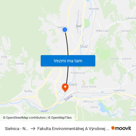 Sielnica - Nadjazd to Fakulta Environmentálnej A Výrobnej Technicky Tuzvo map