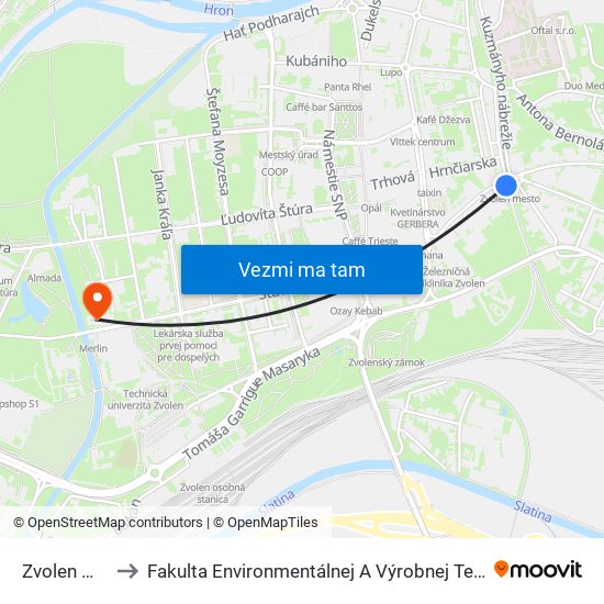 Zvolen Mesto to Fakulta Environmentálnej A Výrobnej Technicky Tuzvo map