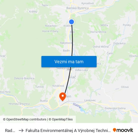 Radvaň to Fakulta Environmentálnej A Výrobnej Technicky Tuzvo map