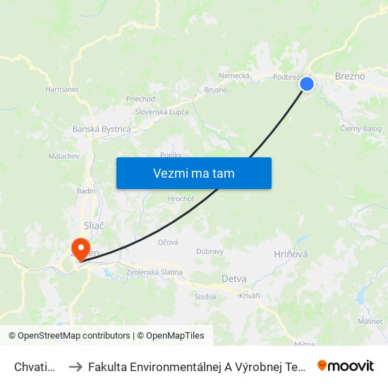 Chvatimech to Fakulta Environmentálnej A Výrobnej Technicky Tuzvo map