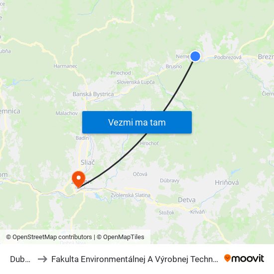 Dubová to Fakulta Environmentálnej A Výrobnej Technicky Tuzvo map