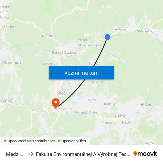 Medzibrod to Fakulta Environmentálnej A Výrobnej Technicky Tuzvo map