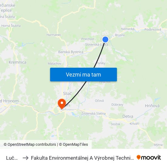 Lučatín to Fakulta Environmentálnej A Výrobnej Technicky Tuzvo map