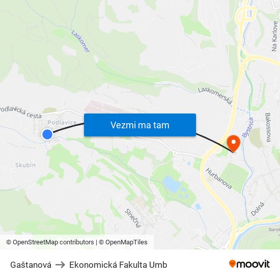 Gaštanová to Ekonomická Fakulta Umb map