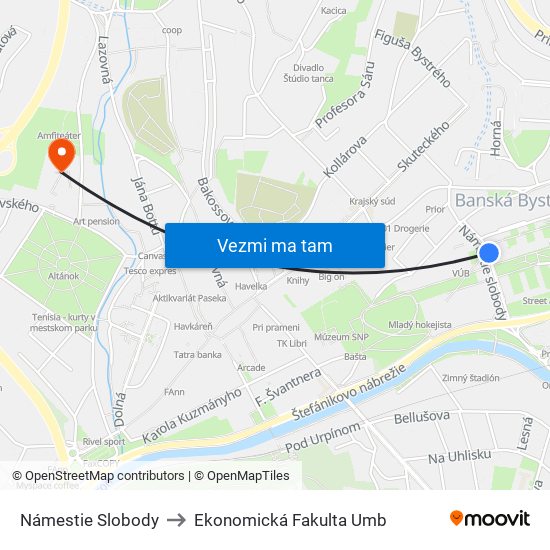 Námestie Slobody to Ekonomická Fakulta Umb map