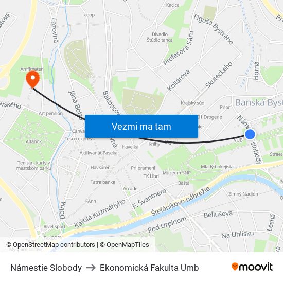 Námestie Slobody to Ekonomická Fakulta Umb map