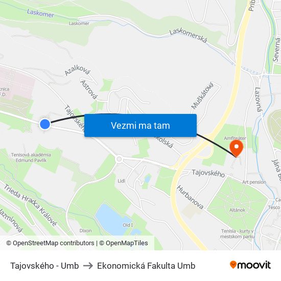 Tajovského - Umb to Ekonomická Fakulta Umb map