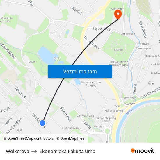 Wolkerova to Ekonomická Fakulta Umb map