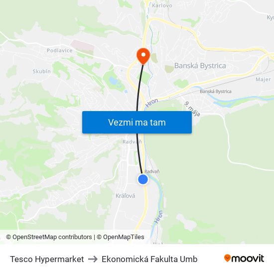 Tesco Hypermarket to Ekonomická Fakulta Umb map