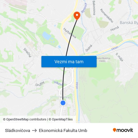 Sládkovičova to Ekonomická Fakulta Umb map