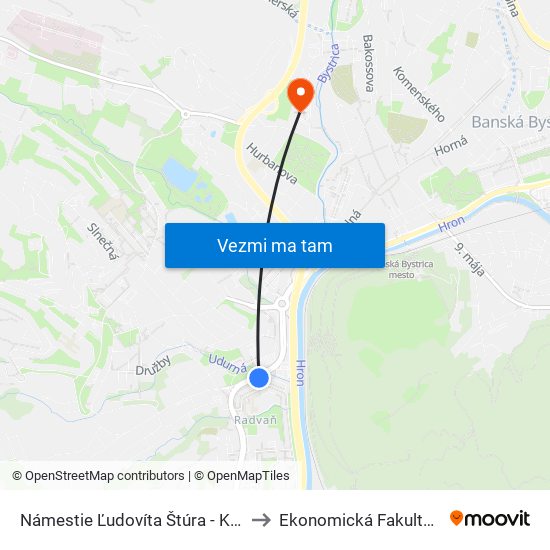 Námestie Ľudovíta Štúra - Kaufland to Ekonomická Fakulta Umb map