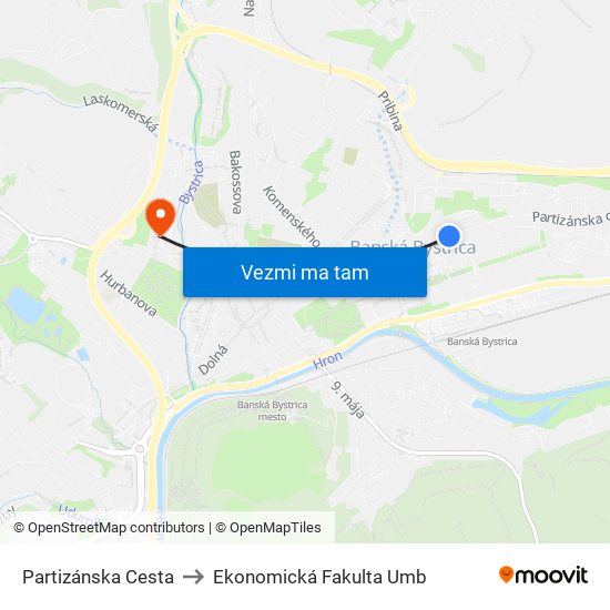 Partizánska Cesta to Ekonomická Fakulta Umb map