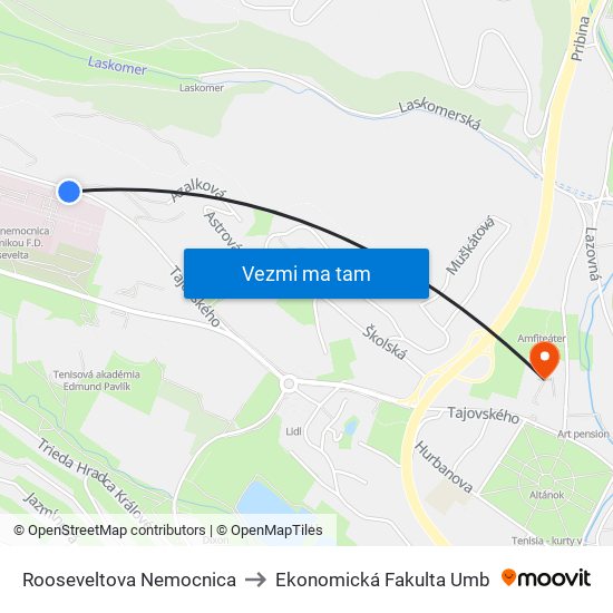 Rooseveltova Nemocnica to Ekonomická Fakulta Umb map