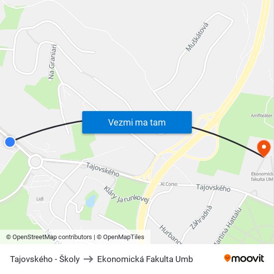 Tajovského - Školy to Ekonomická Fakulta Umb map