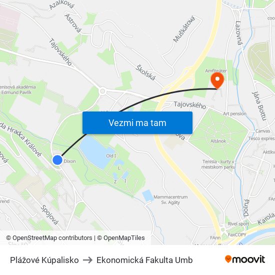 Plážové Kúpalisko to Ekonomická Fakulta Umb map