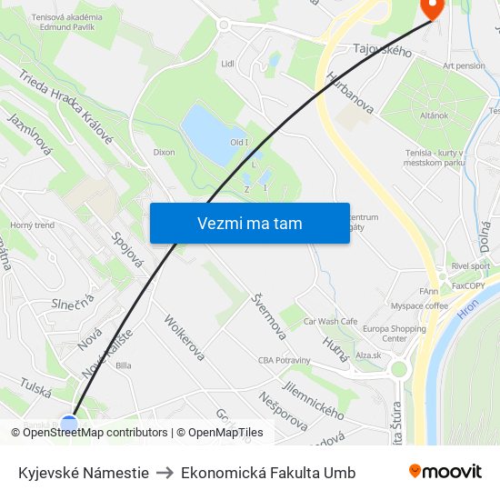 Kyjevské Námestie to Ekonomická Fakulta Umb map