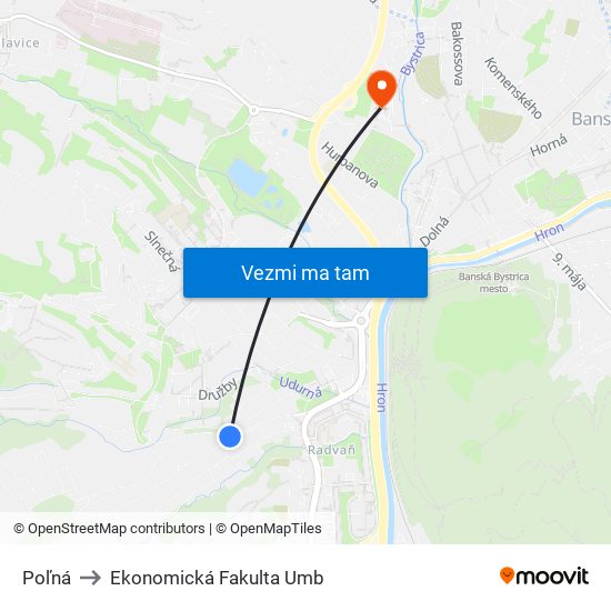 Poľná to Ekonomická Fakulta Umb map