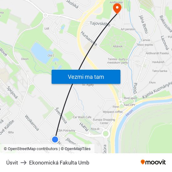 Úsvit to Ekonomická Fakulta Umb map