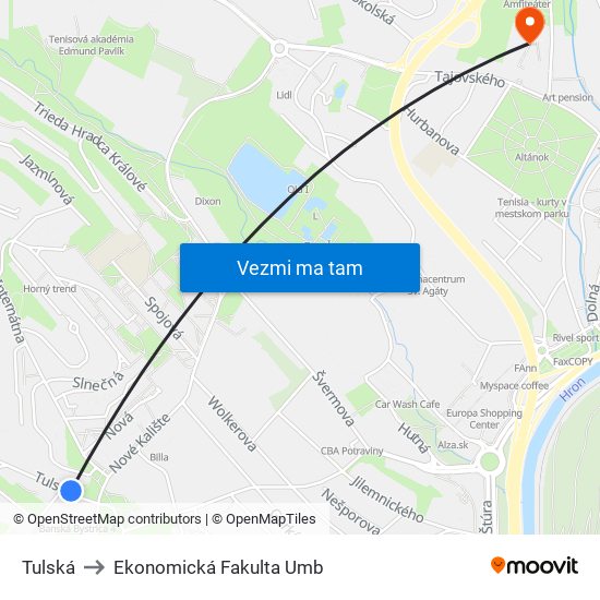 Tulská to Ekonomická Fakulta Umb map