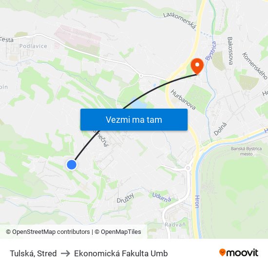 Tulská, Stred to Ekonomická Fakulta Umb map