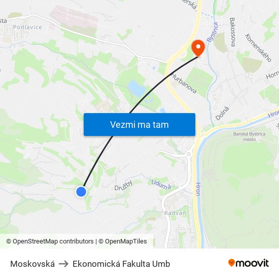 Moskovská to Ekonomická Fakulta Umb map