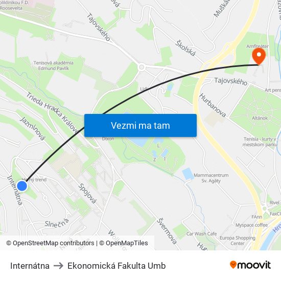 Internátna to Ekonomická Fakulta Umb map