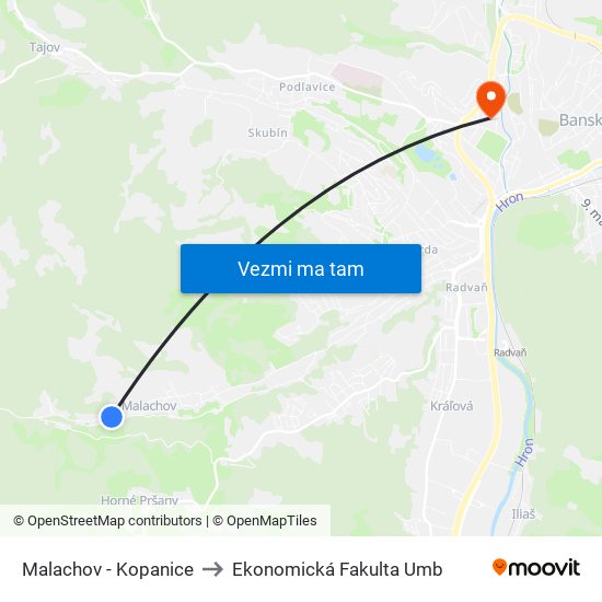 Malachov - Kopanice to Ekonomická Fakulta Umb map