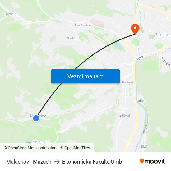 Malachov - Mazúch to Ekonomická Fakulta Umb map