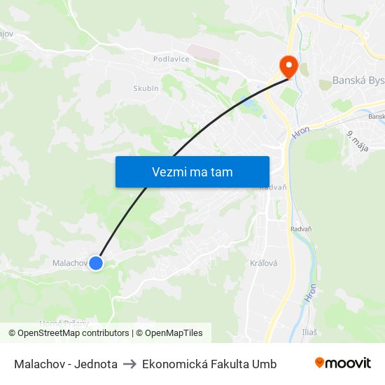 Malachov - Jednota to Ekonomická Fakulta Umb map