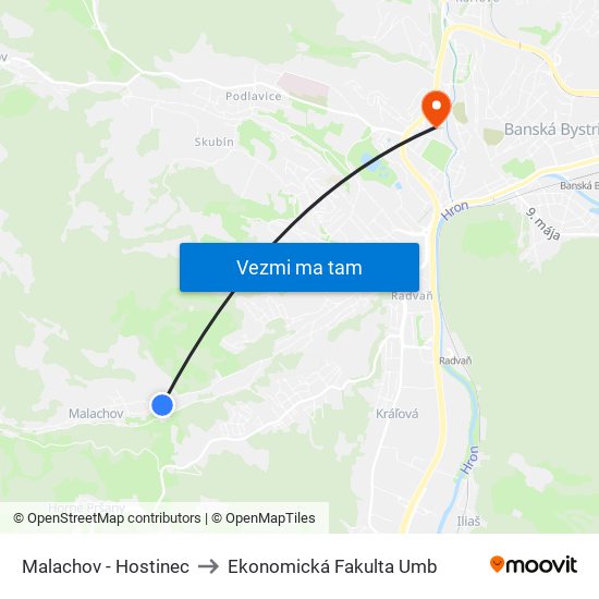 Malachov - Hostinec to Ekonomická Fakulta Umb map