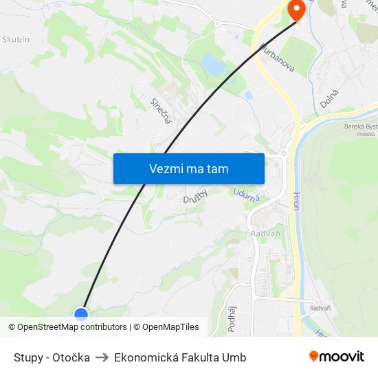 Stupy - Otočka to Ekonomická Fakulta Umb map