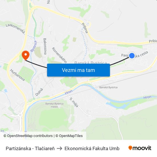 Partizánska - Tlačiareň to Ekonomická Fakulta Umb map