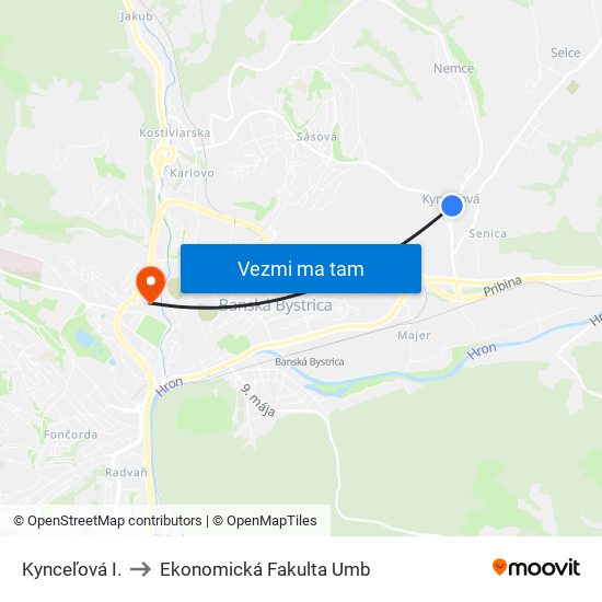 Kynceľová I. to Ekonomická Fakulta Umb map