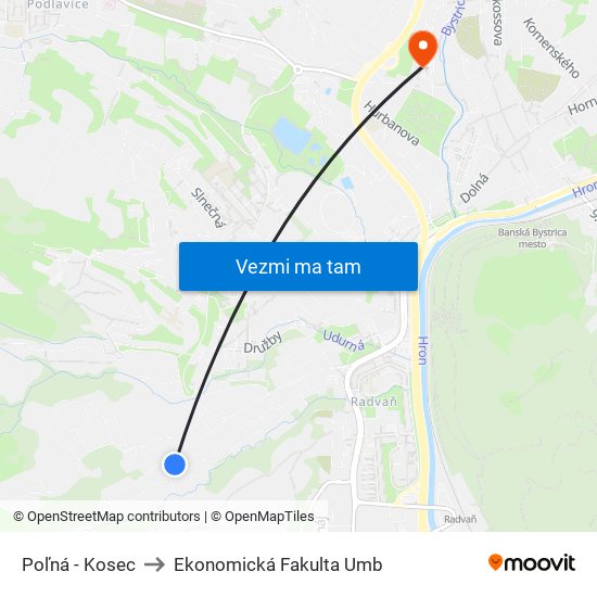 Poľná - Kosec to Ekonomická Fakulta Umb map