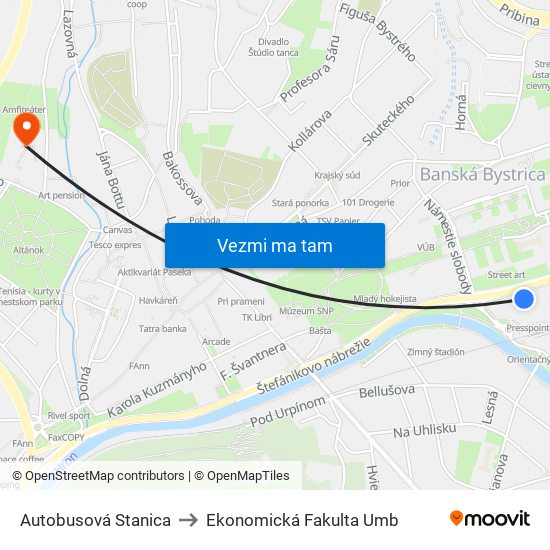 Autobusová Stanica to Ekonomická Fakulta Umb map