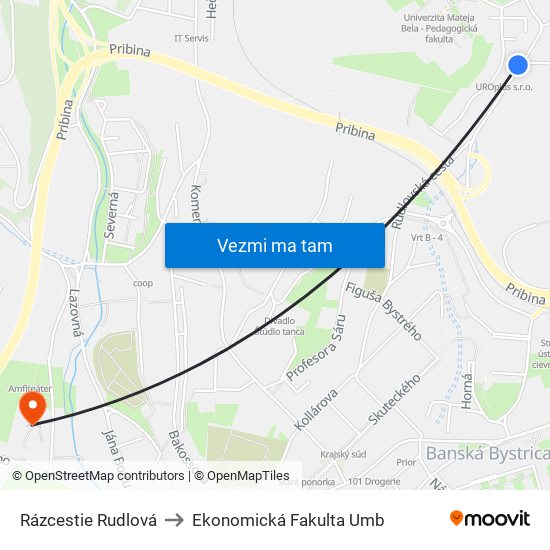 Rázcestie Rudlová to Ekonomická Fakulta Umb map