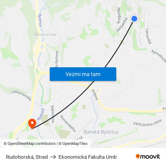 Rudohorská, Stred to Ekonomická Fakulta Umb map