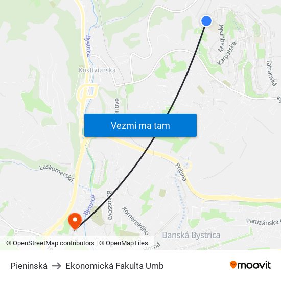 Pieninská to Ekonomická Fakulta Umb map