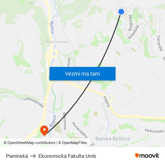 Pieninská to Ekonomická Fakulta Umb map