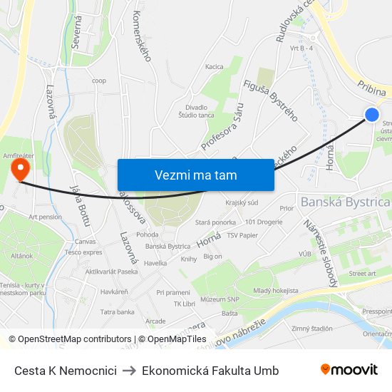 Cesta K Nemocnici to Ekonomická Fakulta Umb map