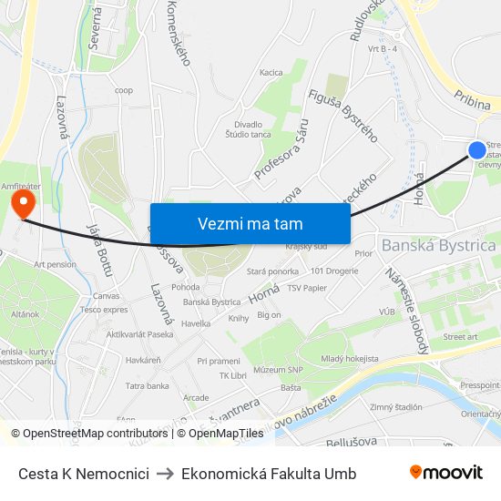 Cesta K Nemocnici to Ekonomická Fakulta Umb map