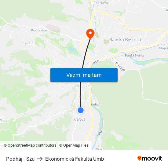 Podháj - Szu to Ekonomická Fakulta Umb map