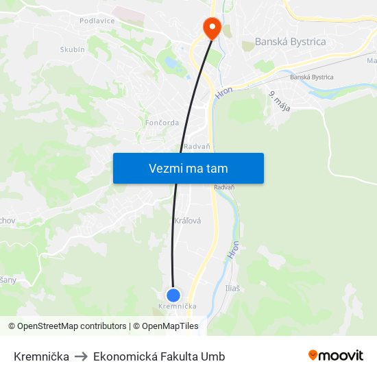 Kremnička to Ekonomická Fakulta Umb map