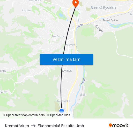 Krematórium to Ekonomická Fakulta Umb map